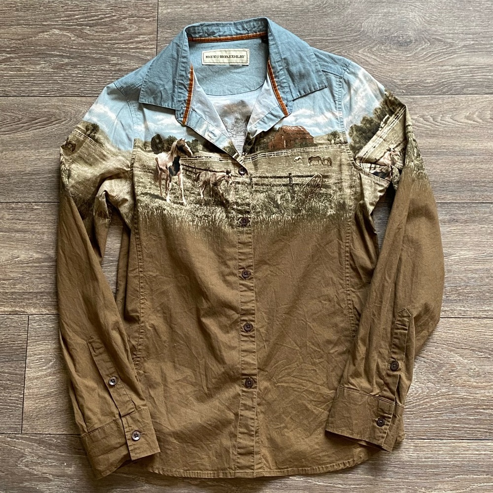 Horse print button down shirt